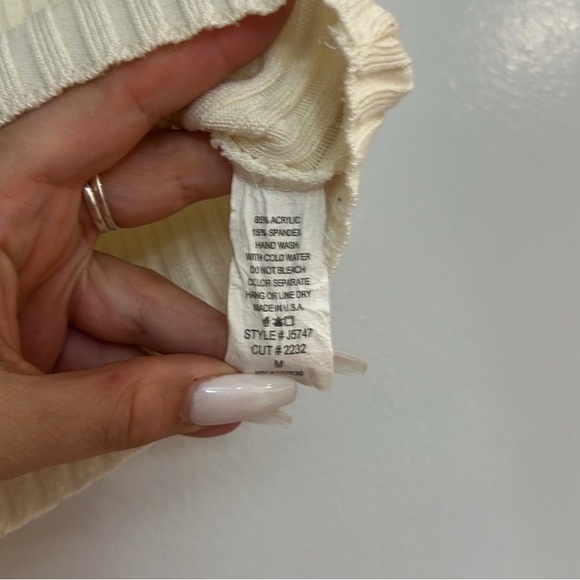 Cream Ribbed Off-Shoulder Crop Top - Picture 7 of 7